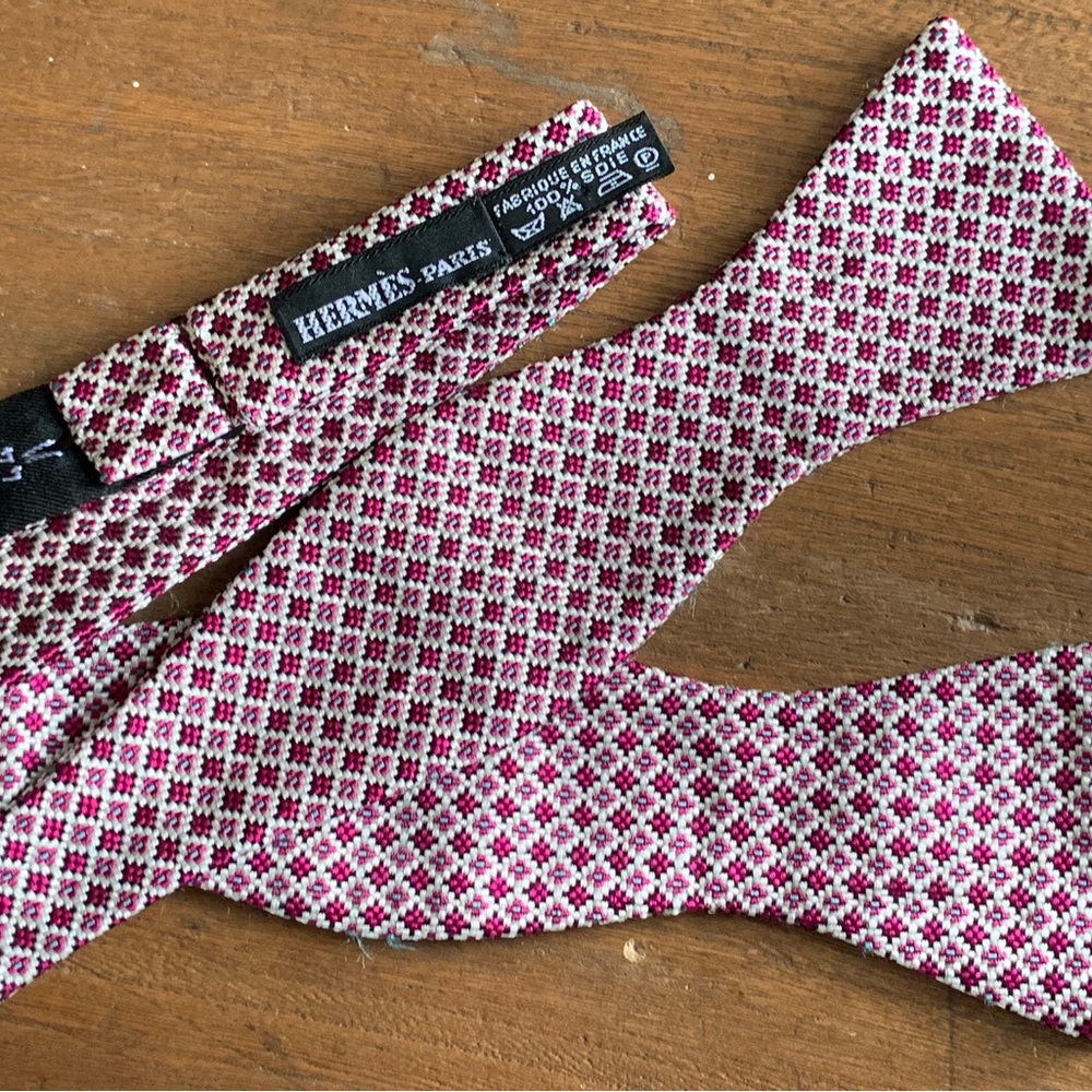 Hermes Paris Silk Woven Bow Tie White Background